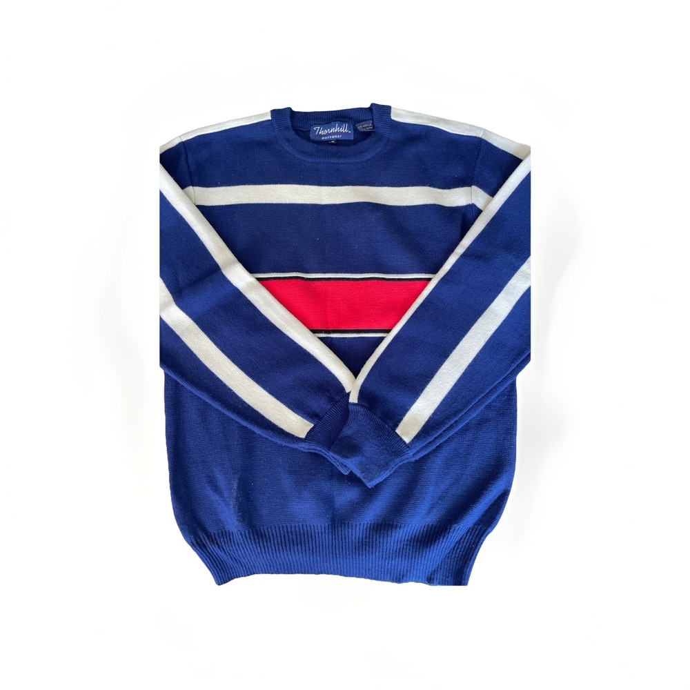 VTG Thornhill Meanswear M Long Sleeve Pullover Sweater Preppy Sailing Red Blue